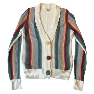 Twentytone Women Sweater L Ivory Cardigan Striped Button Long Sleeve Cardigan